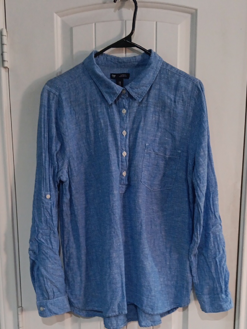Gap Maternity Linen Cotton Blend Boyfriend Popover Shirt Chambray Size M